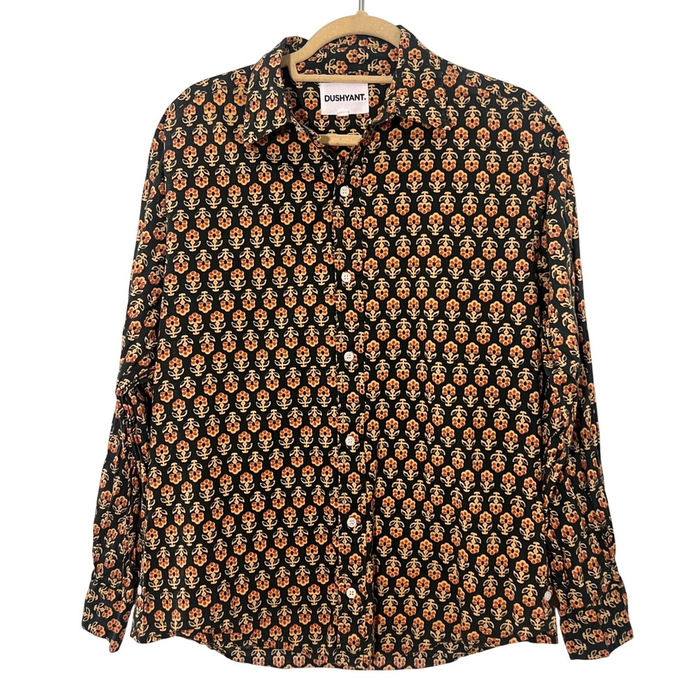 Dushyant Artisanal Button‎ Down Shirt Mens M Floral Cotton Khadi Block Print